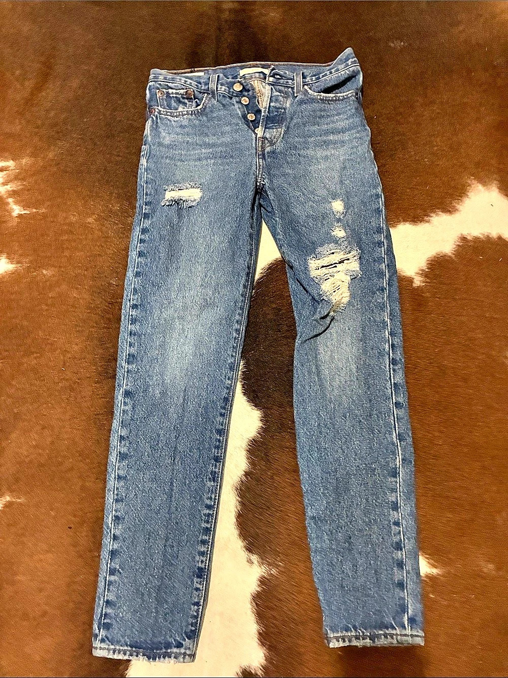 WEDGE Distressed Skinny Jeans in Blue Waist 25